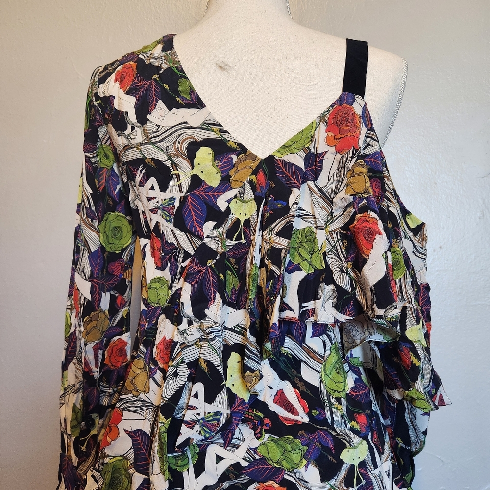 Jason Wu Womens SZ 2 Naked Women Ruffle V Neck Asymmetrical One Shoulder Blouse